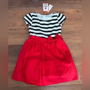 NWT Gymboree Girls Size 7 Striped Black and White Dress with Red Skirt
